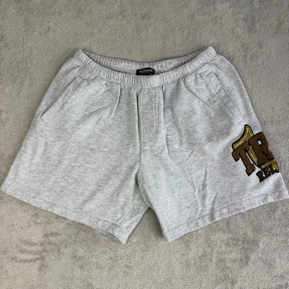 True Religion Jogger Shorts Men's Medium Gray Heather Fleece Lined Relaxed Fit